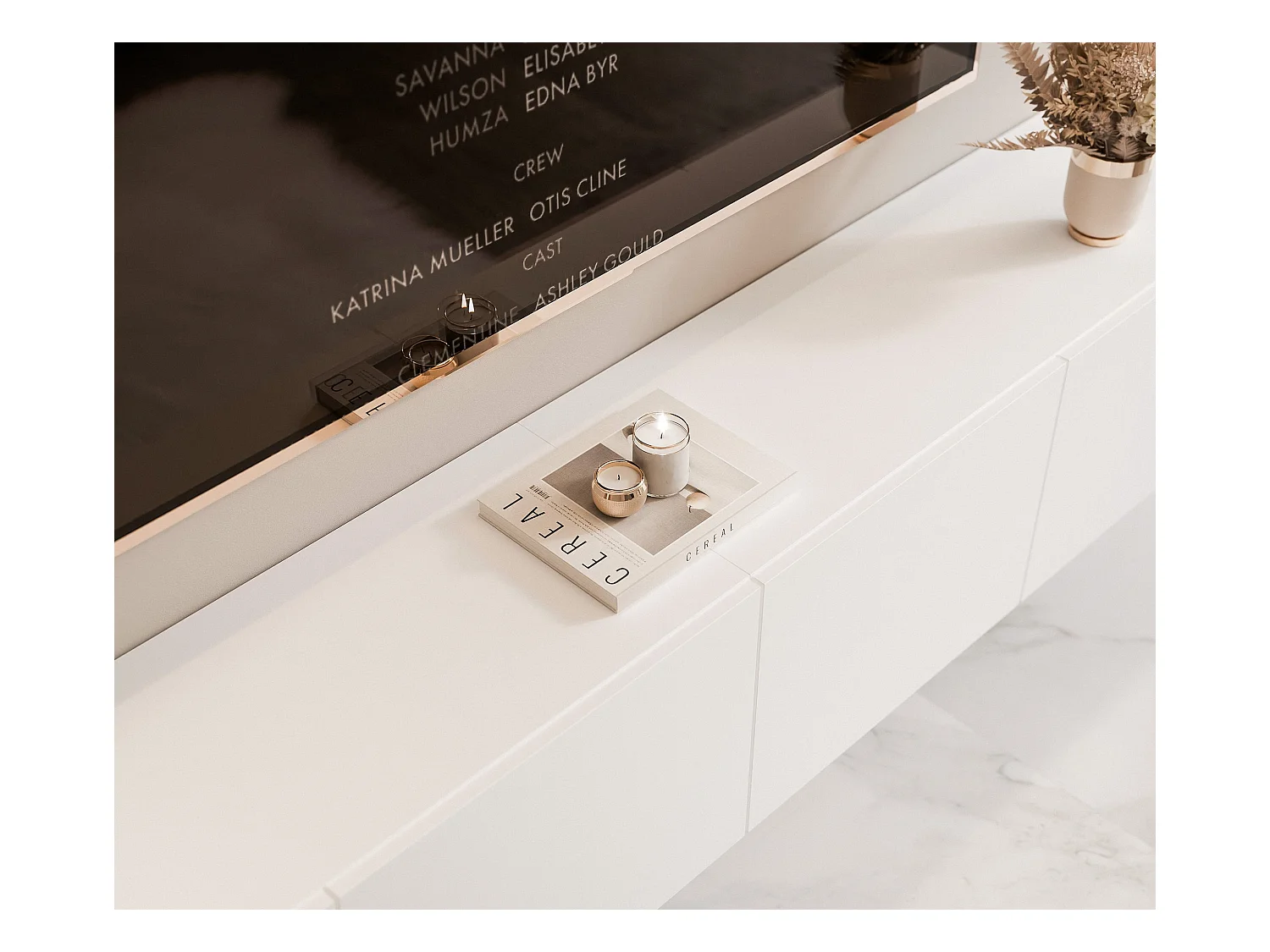 Meuble TV avec LED ANGEL 200 cm blanc mat