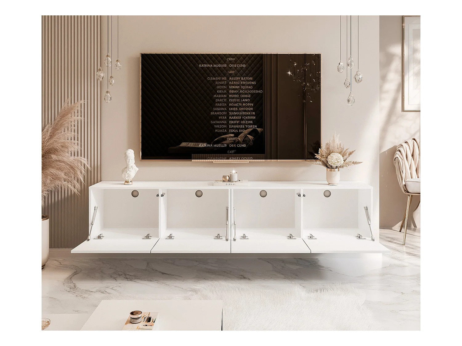 Meuble TV avec LED ANGEL 200 cm blanc mat