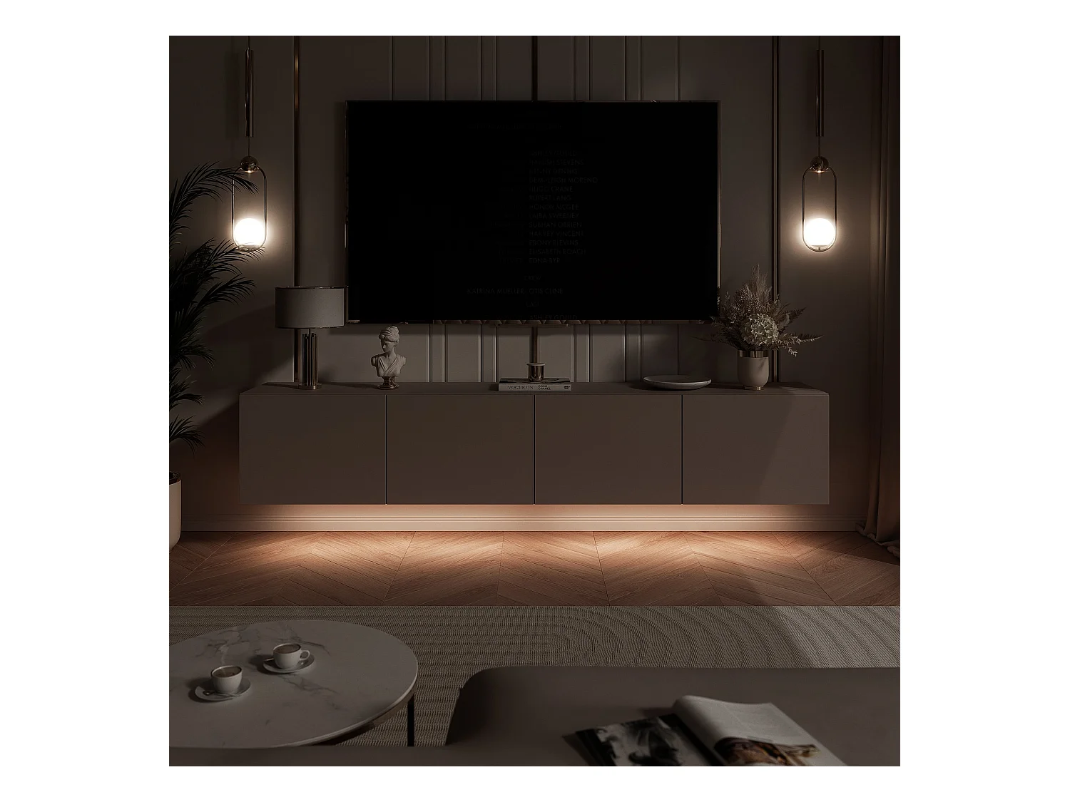 Meuble TV avec LED ANGEL 200 cm blanc mat