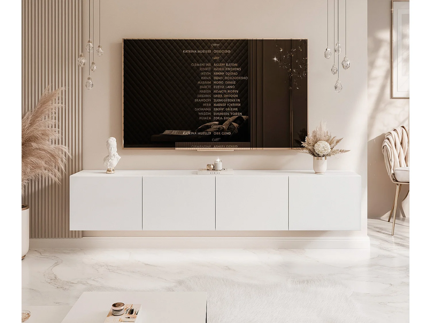 Meuble TV avec LED ANGEL 200 cm blanc mat