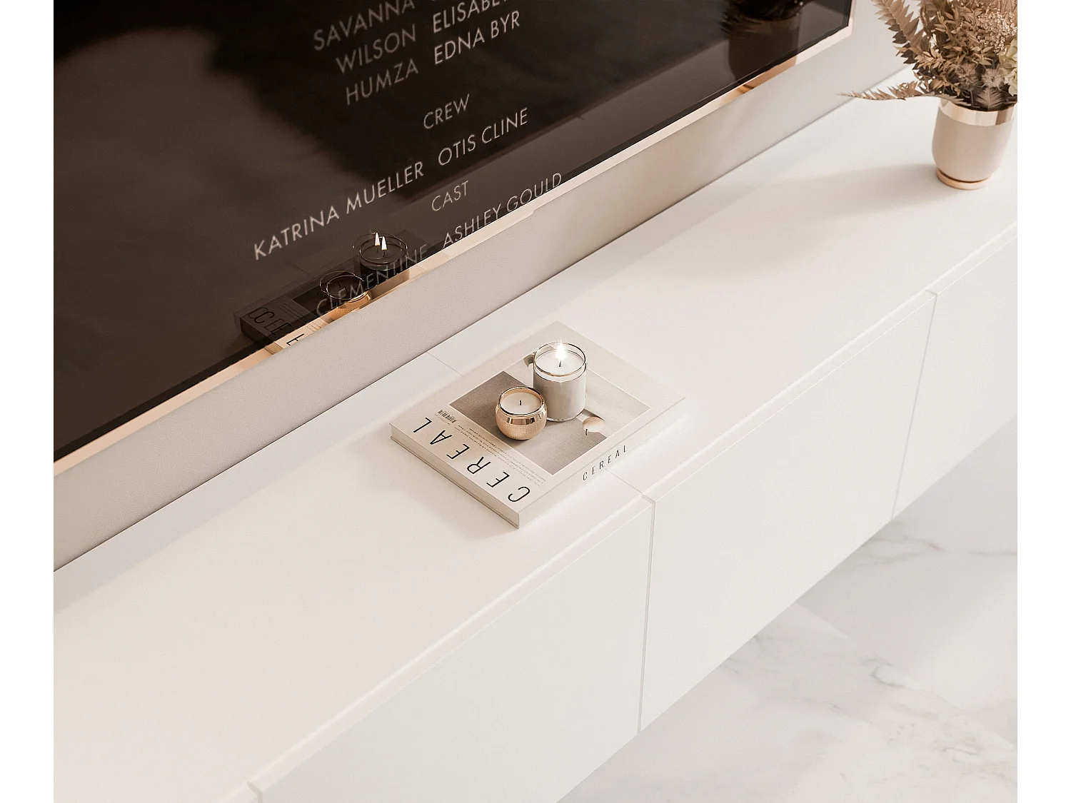 Meuble TV avec LED ANGEL 200 cm blanc mat