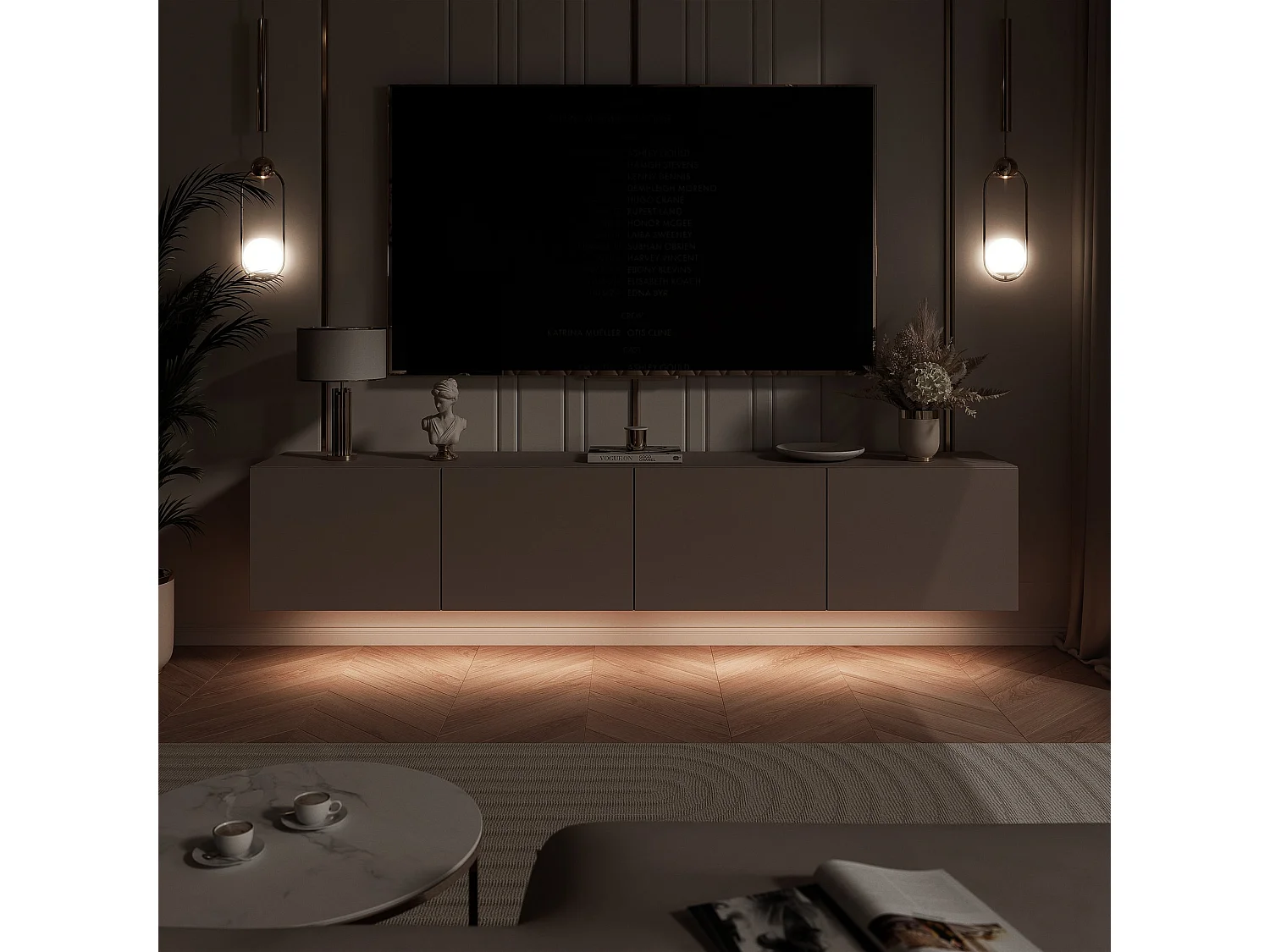 Meuble TV avec LED ANGEL 200 cm blanc mat