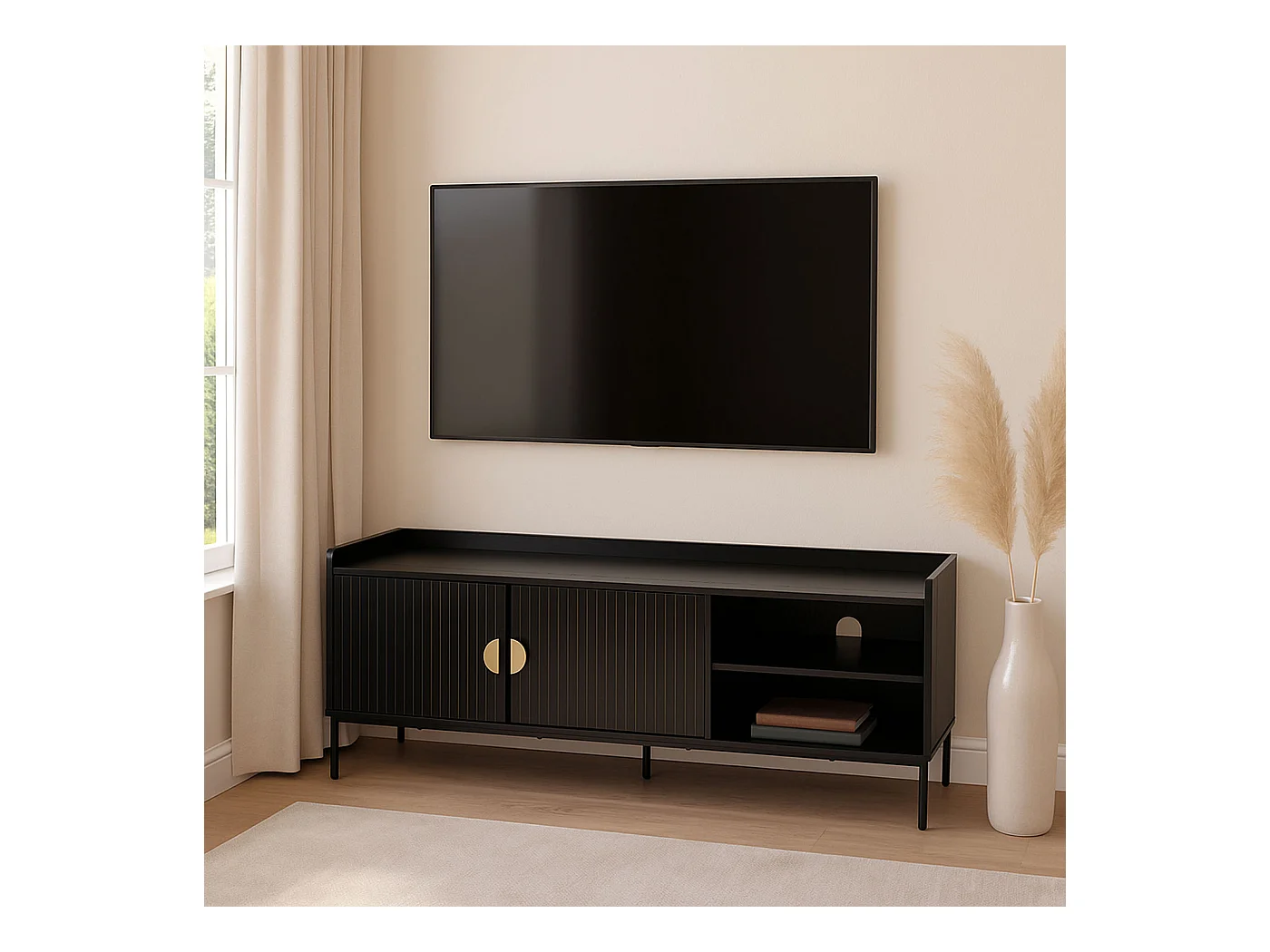 Drzwi do szafki pod telewizor MCW-O39,  wygląd drewna, czarny