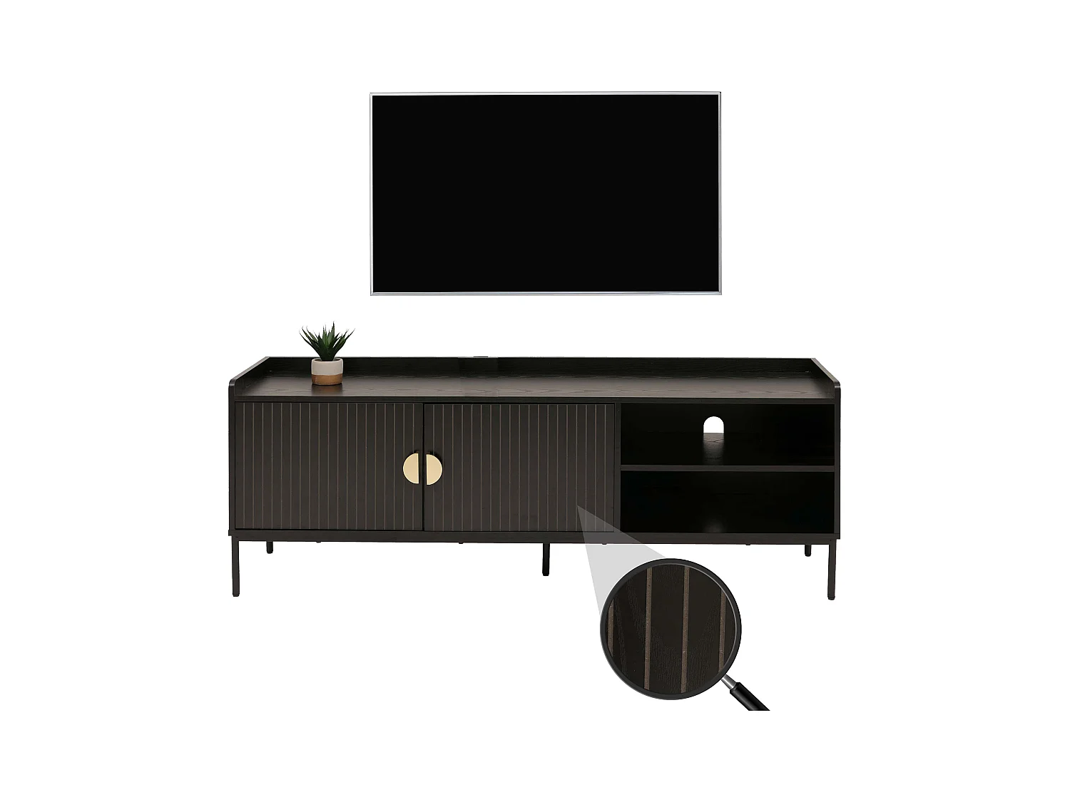 Meuble TV avec portes MCW-O39,  aspect bois noir
