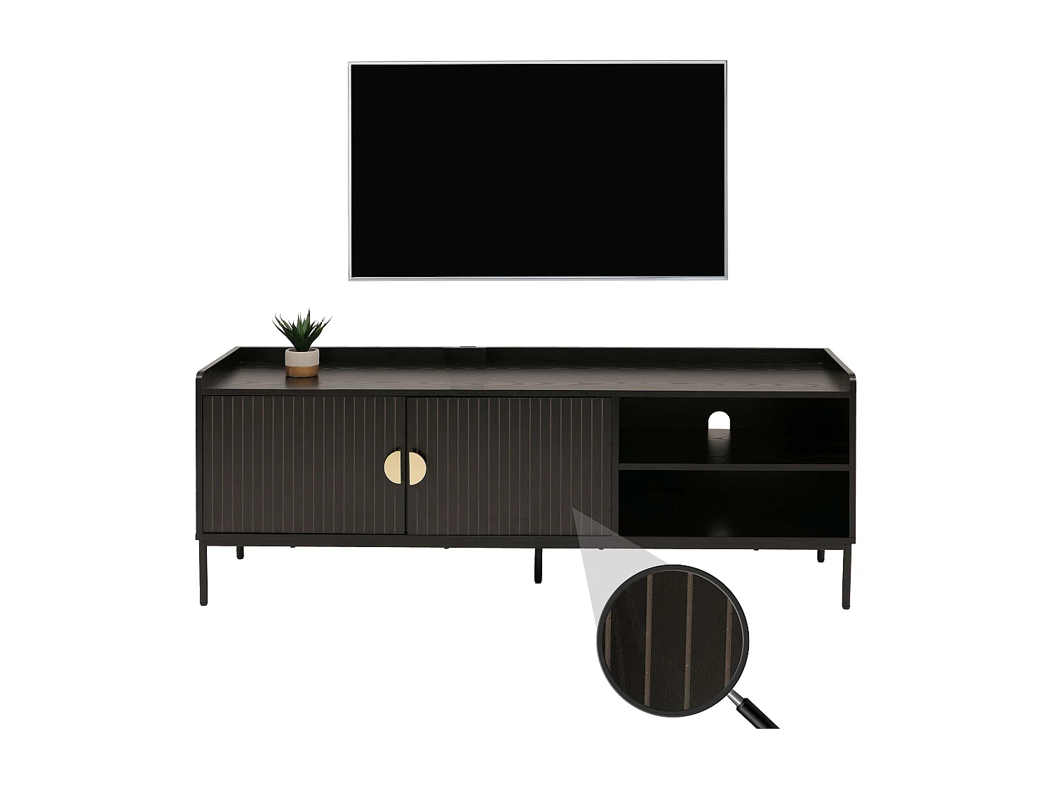 Meuble TV avec portes MCW-O39,  aspect bois noir