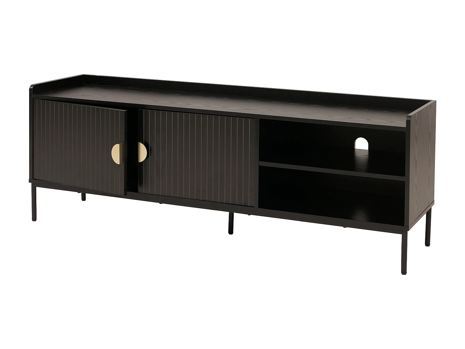 Meuble TV avec portes MCW-O39,  aspect bois noir