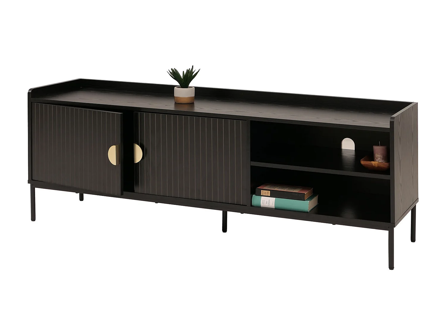 Meuble TV avec portes MCW-O39,  aspect bois noir