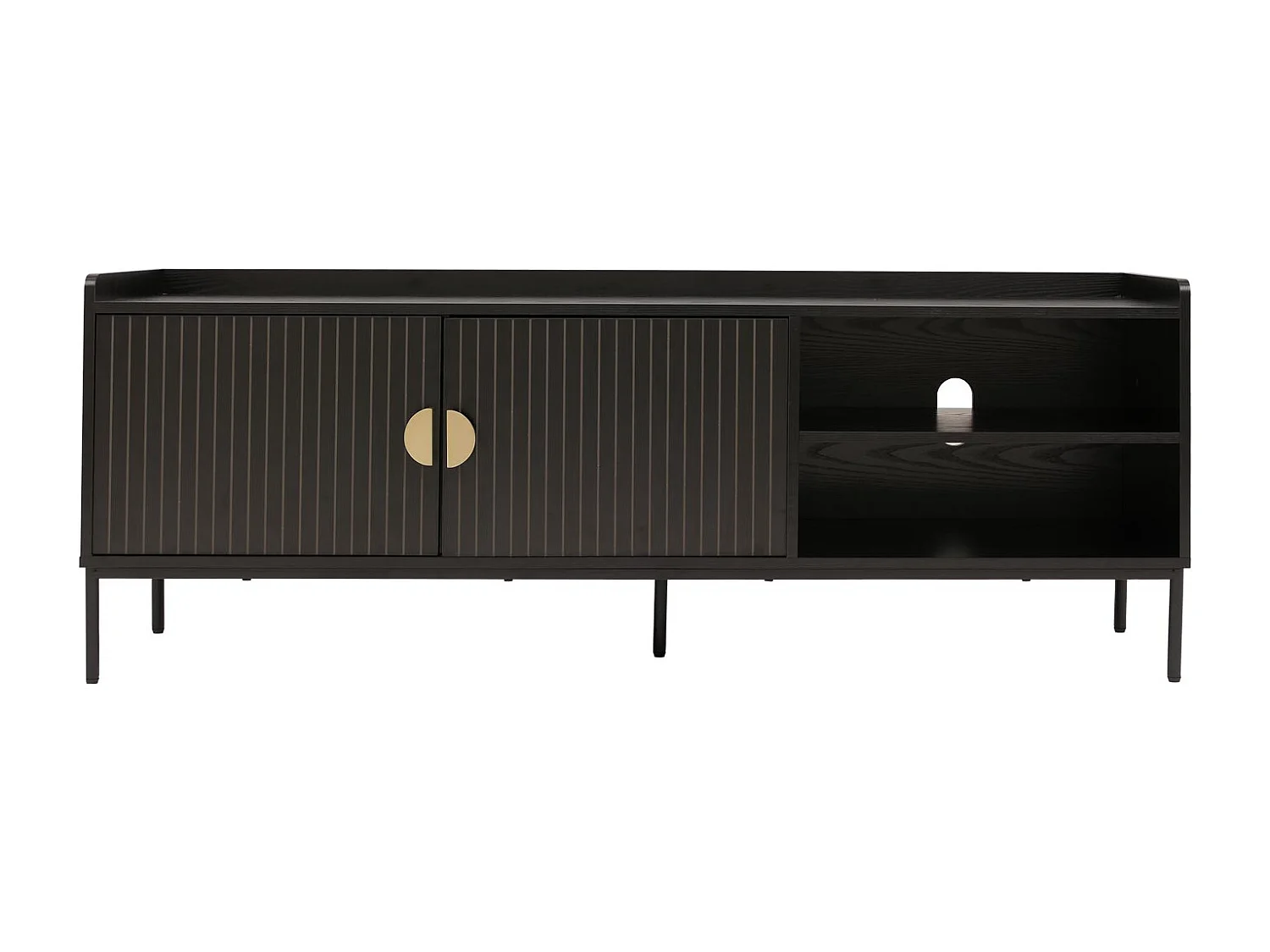 Meuble TV avec portes MCW-O39,  aspect bois noir
