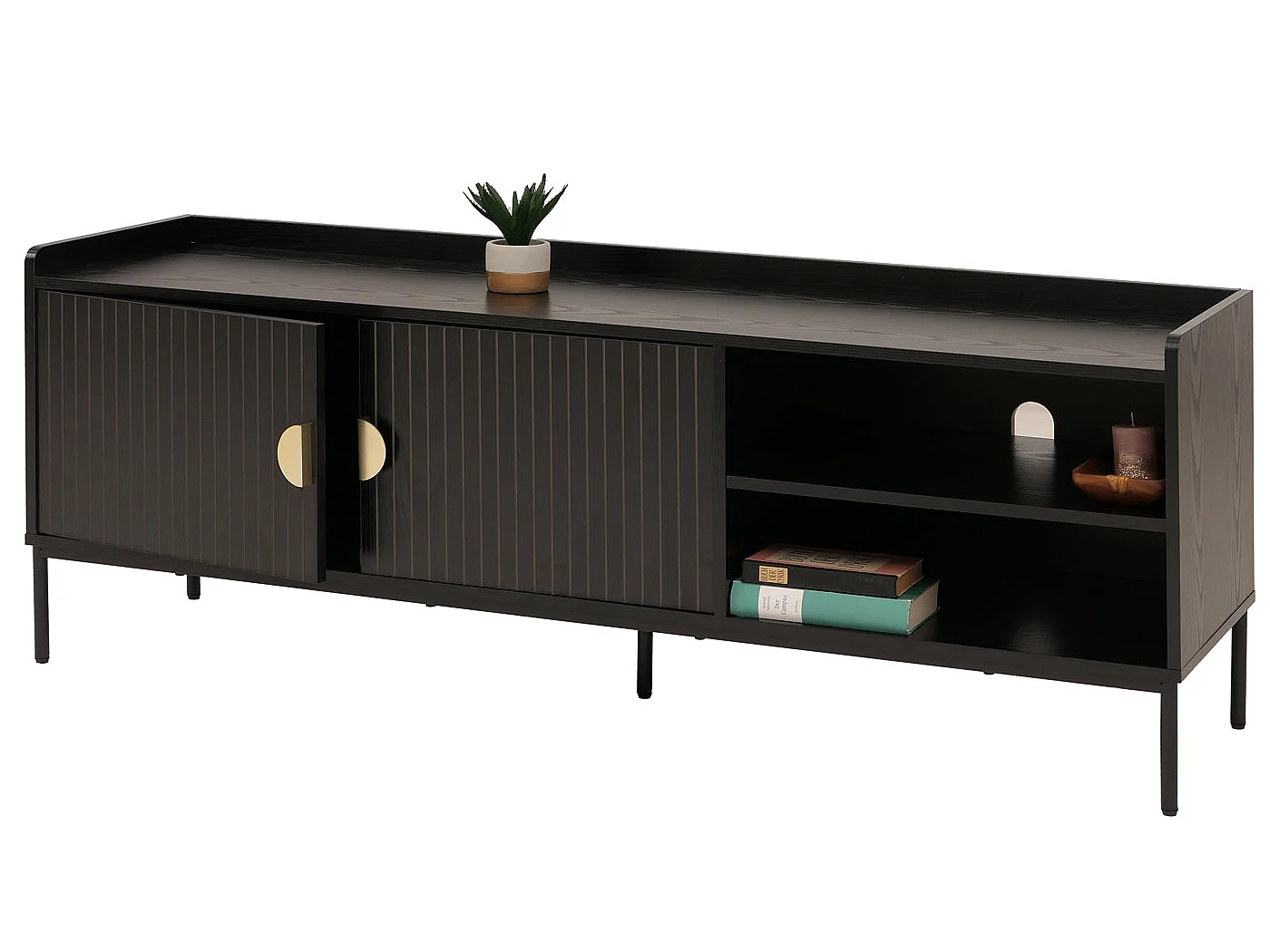 TV Stand Doors MCW-O39,  black wood-effect