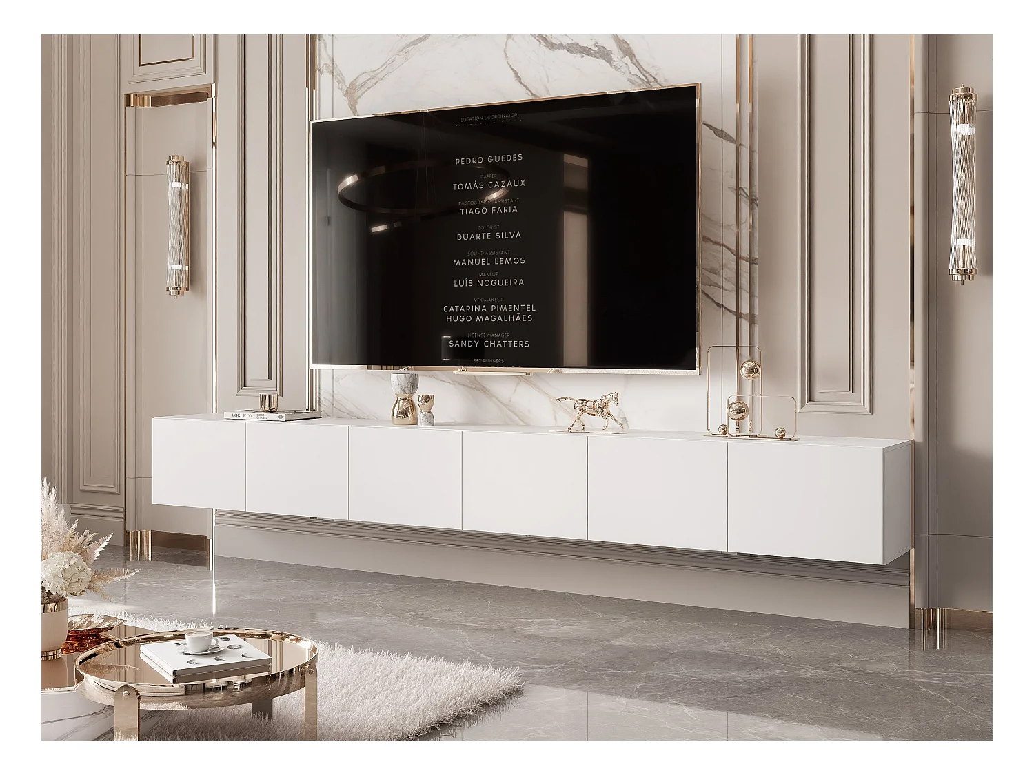 Meuble TV avec LED ANGEL 300 cm blanc mat