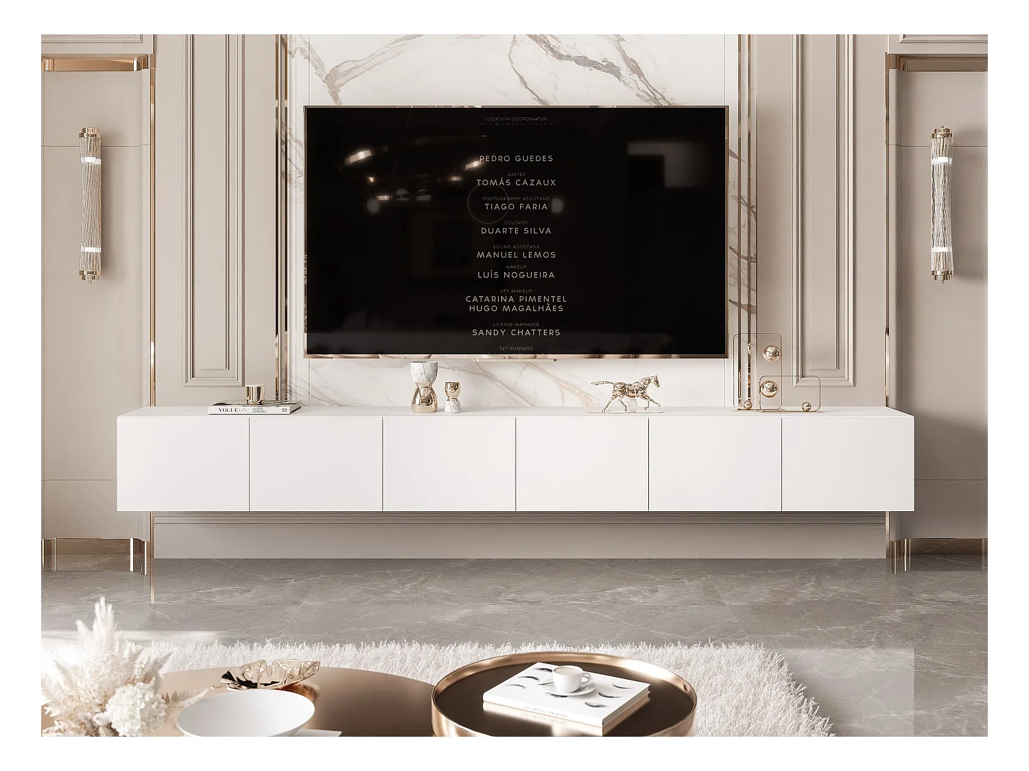 Meuble TV avec LED ANGEL 300 cm blanc mat