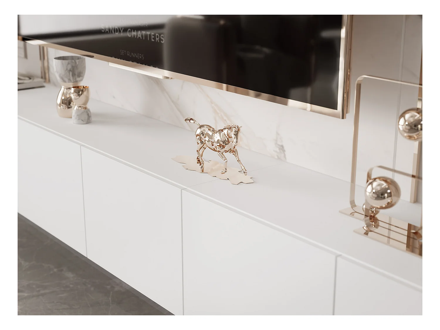 Meuble TV avec LED ANGEL 300 cm blanc mat