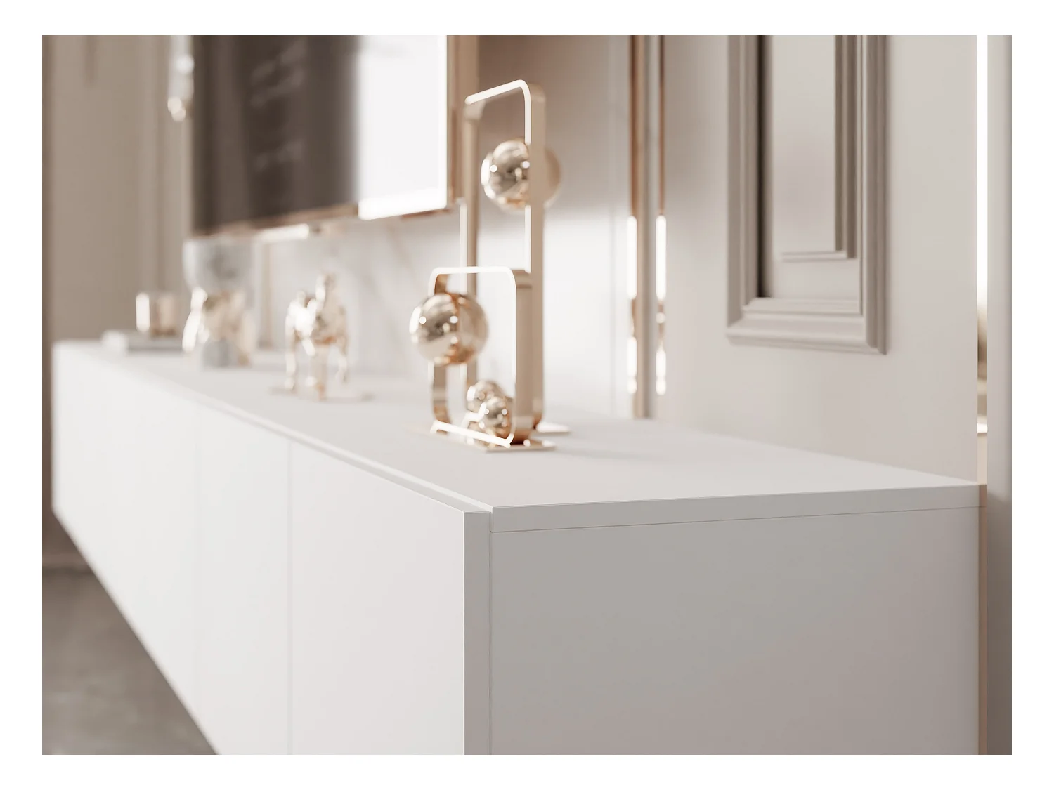 Meuble TV avec LED ANGEL 300 cm blanc mat