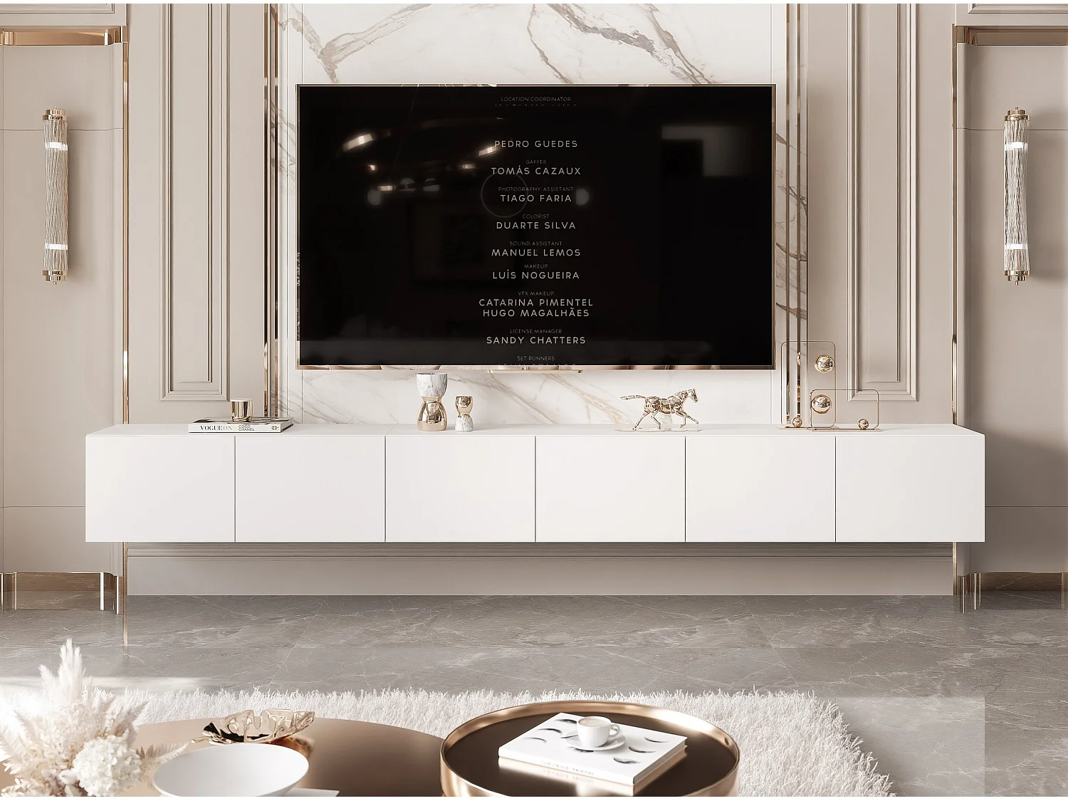 Meuble TV avec LED ANGEL 300 cm blanc mat