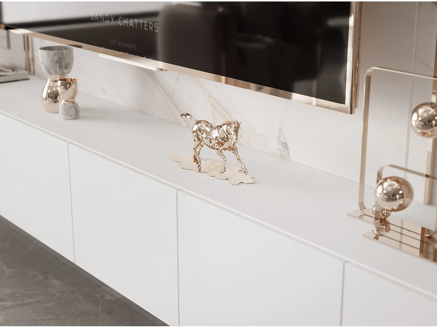 Meuble TV avec LED ANGEL 300 cm blanc mat