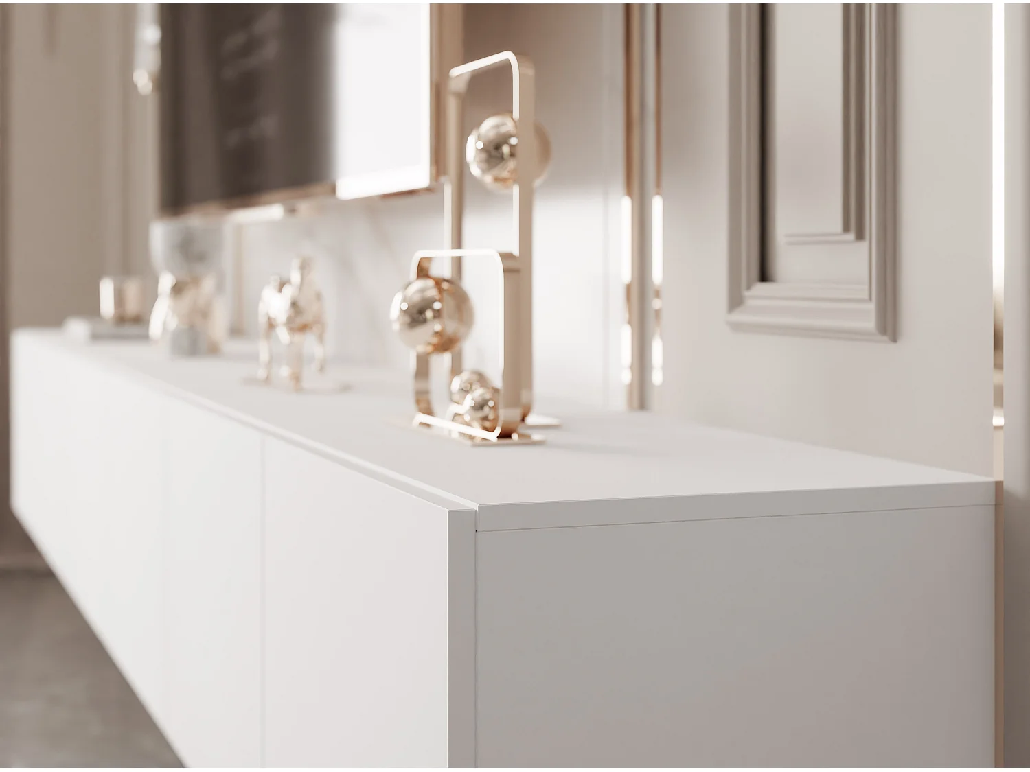 Meuble TV avec LED ANGEL 300 cm blanc mat