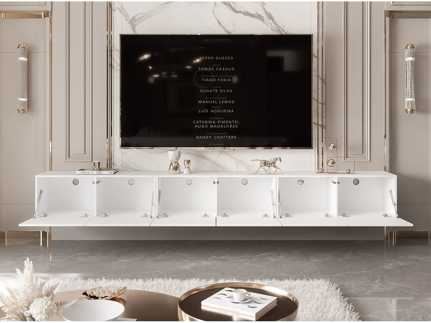 Meuble TV avec LED ANGEL 300 cm blanc mat