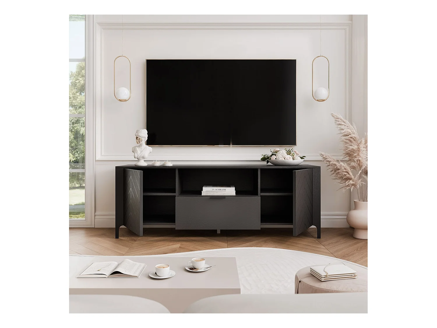 Meuble TV - 160 cm - LORIEN - Noir