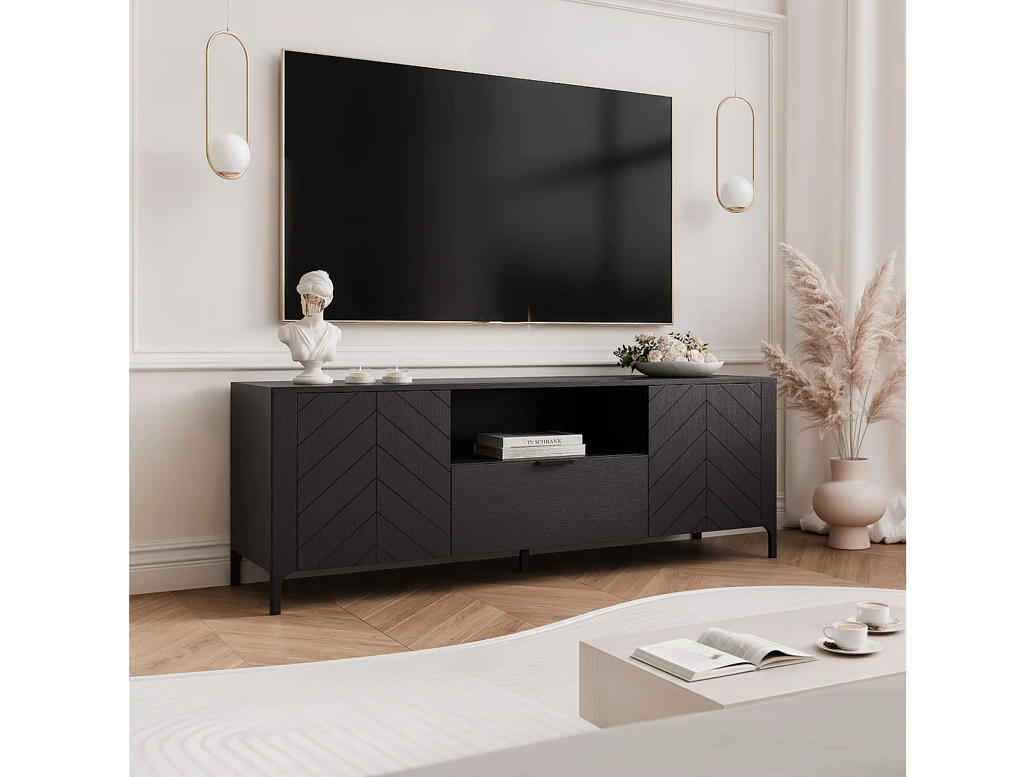 Meuble TV - 160 cm - LORIEN - Noir