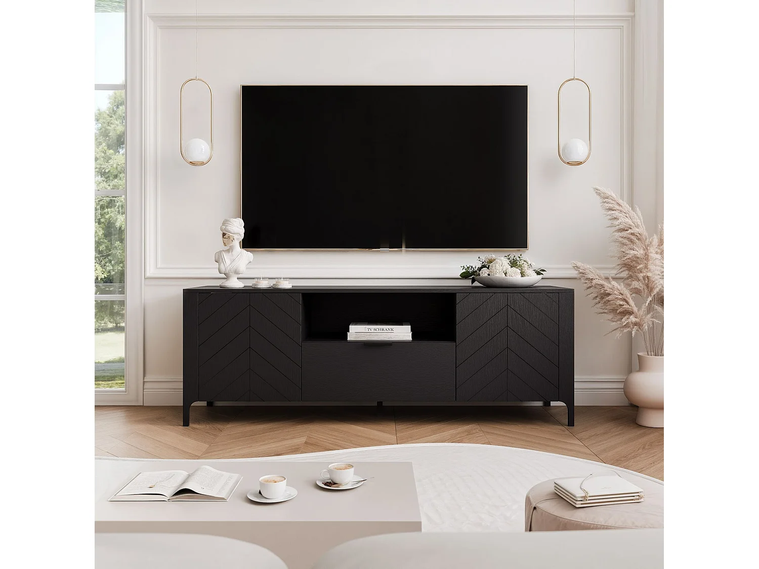 Meuble TV - 160 cm - LORIEN - Noir
