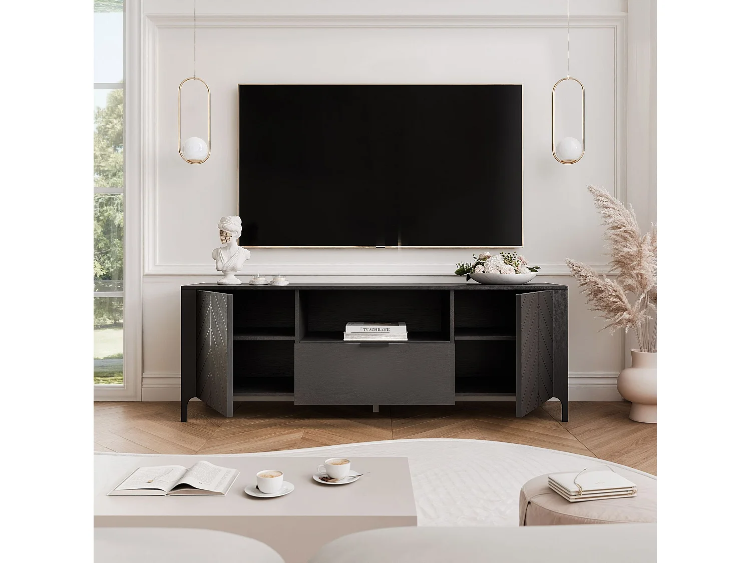 Meuble TV - 160 cm - LORIEN - Noir