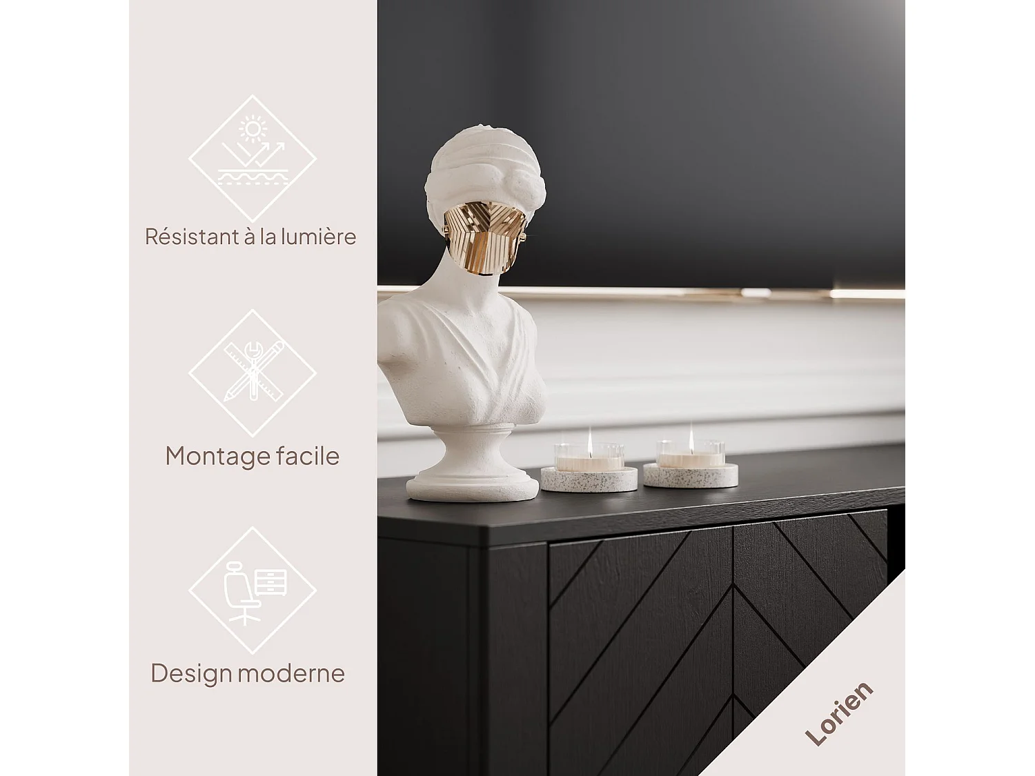 Meuble TV - 160 cm - LORIEN - Noir