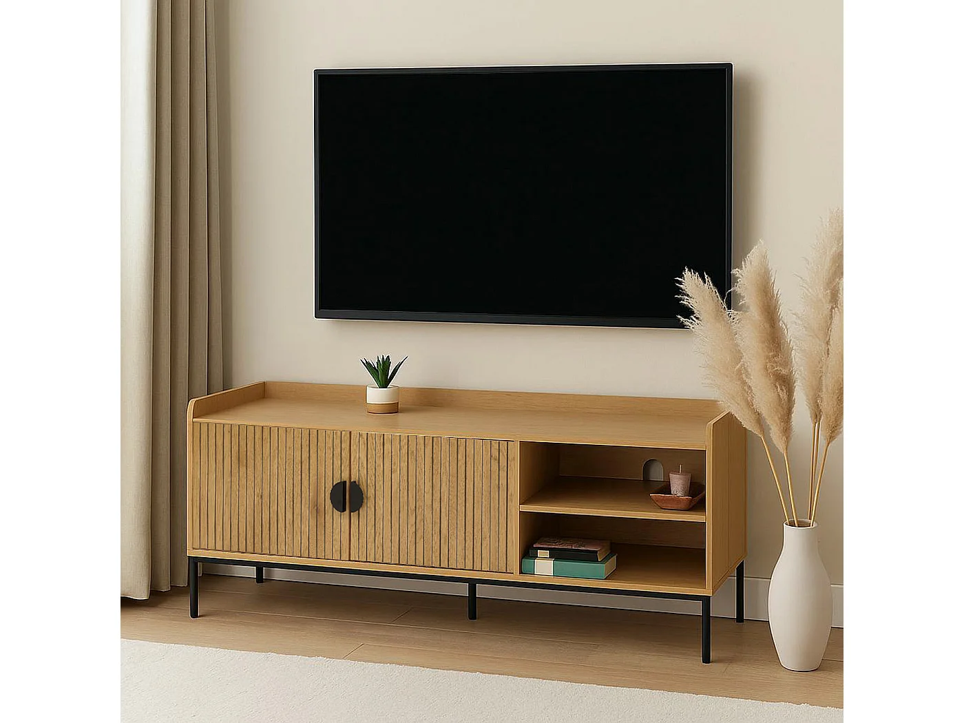 Meuble TV avec portes MCW-O39,  naturel
