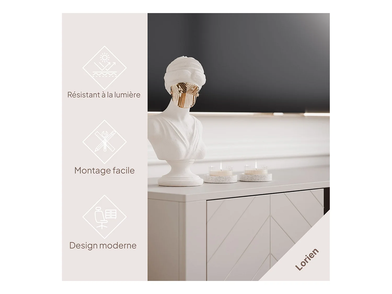 Meuble TV - 135 cm - LORIEN - Cachemire