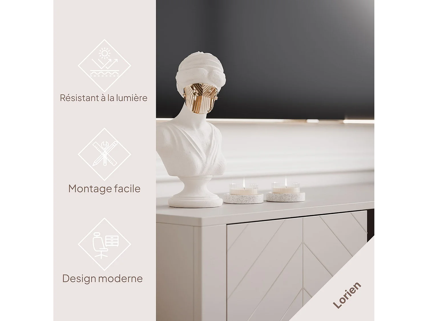 Meuble TV - 135 cm - LORIEN - Cachemire