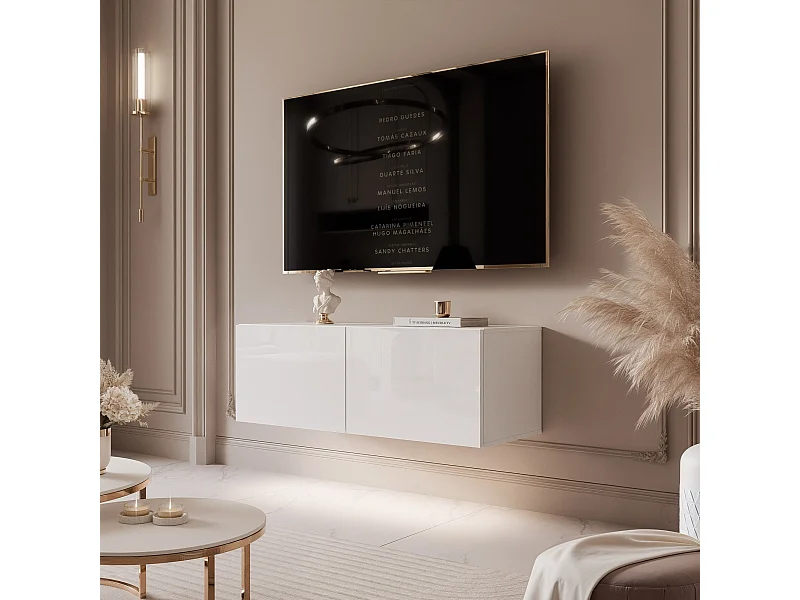 Meuble TV avec LED ANGEL 100 cm blanc brillant