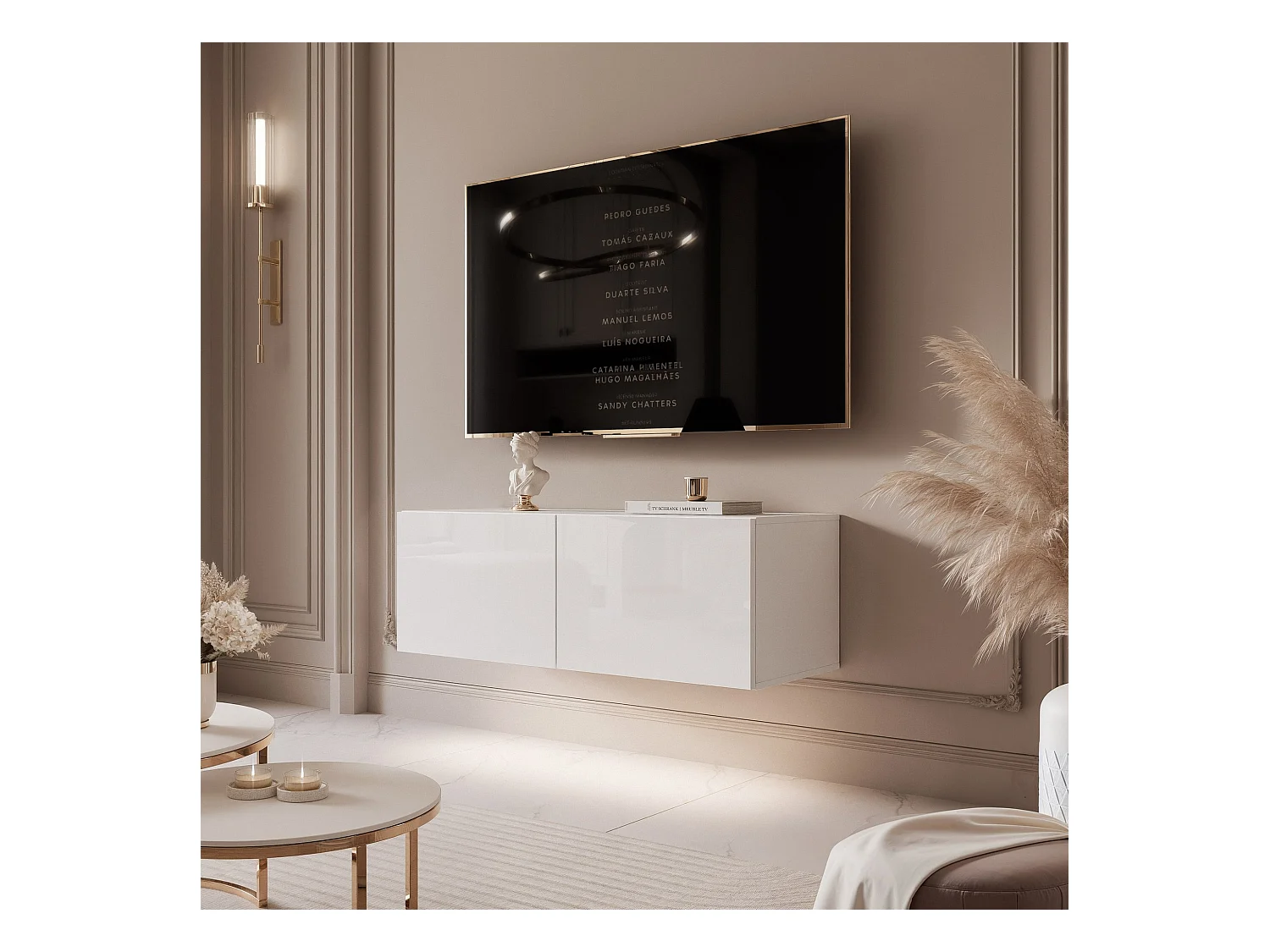 Meuble TV avec LED ANGEL 100 cm blanc brillant