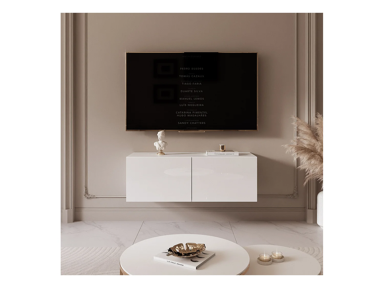 Meuble TV avec LED ANGEL 100 cm blanc brillant