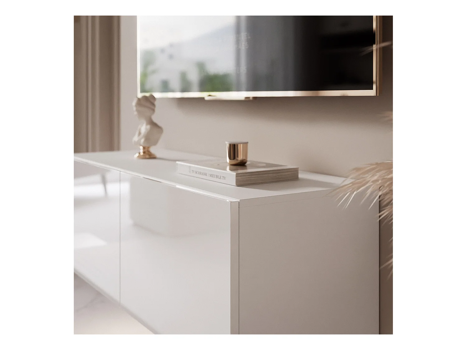 Meuble TV avec LED ANGEL 100 cm blanc brillant