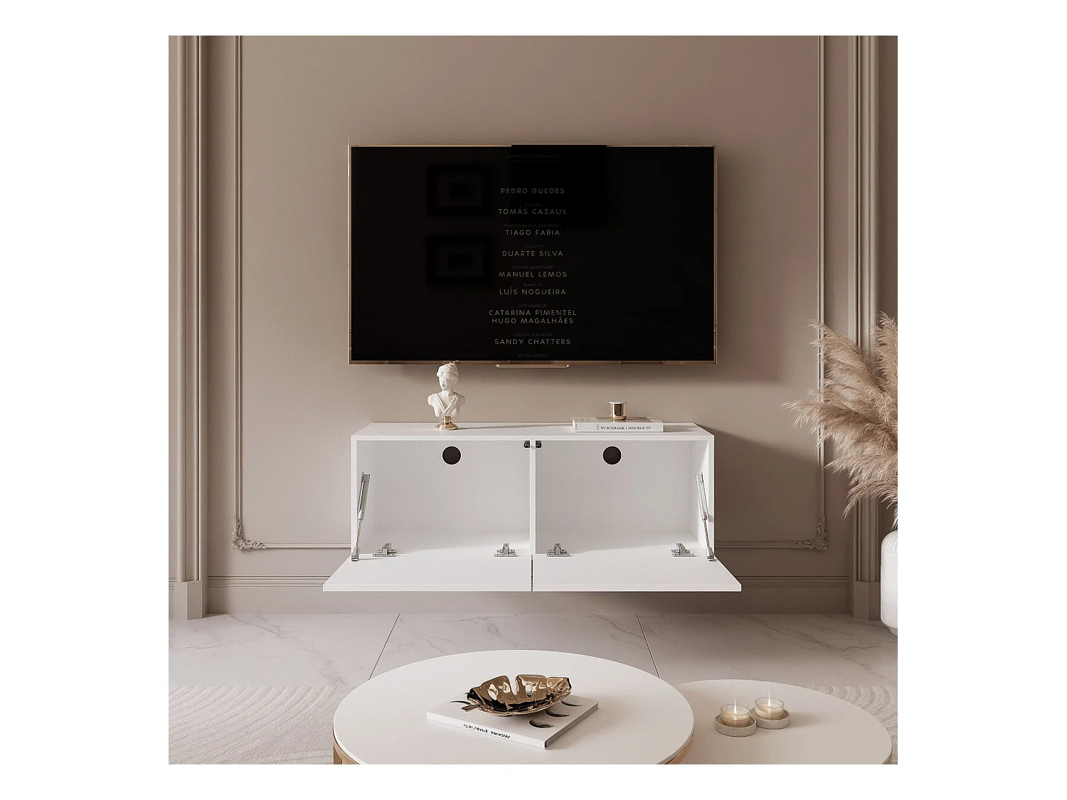 Meuble TV avec LED ANGEL 100 cm blanc brillant