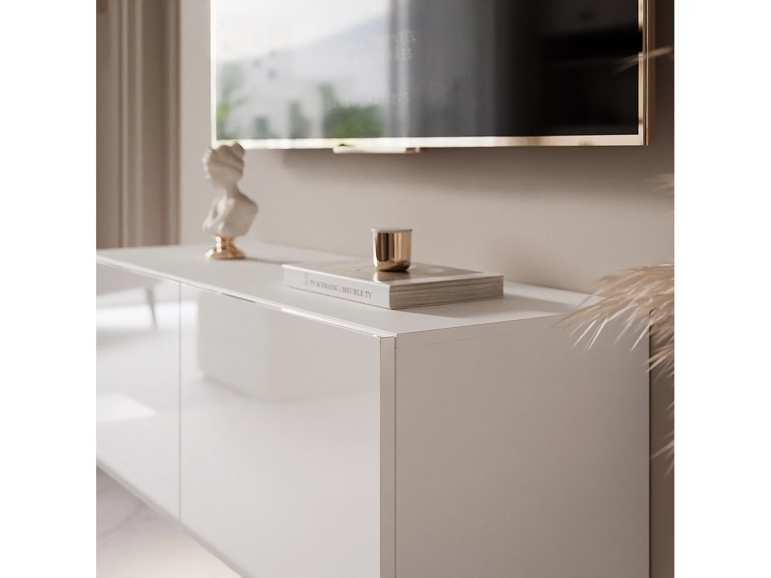 Meuble TV avec LED ANGEL 100 cm blanc brillant