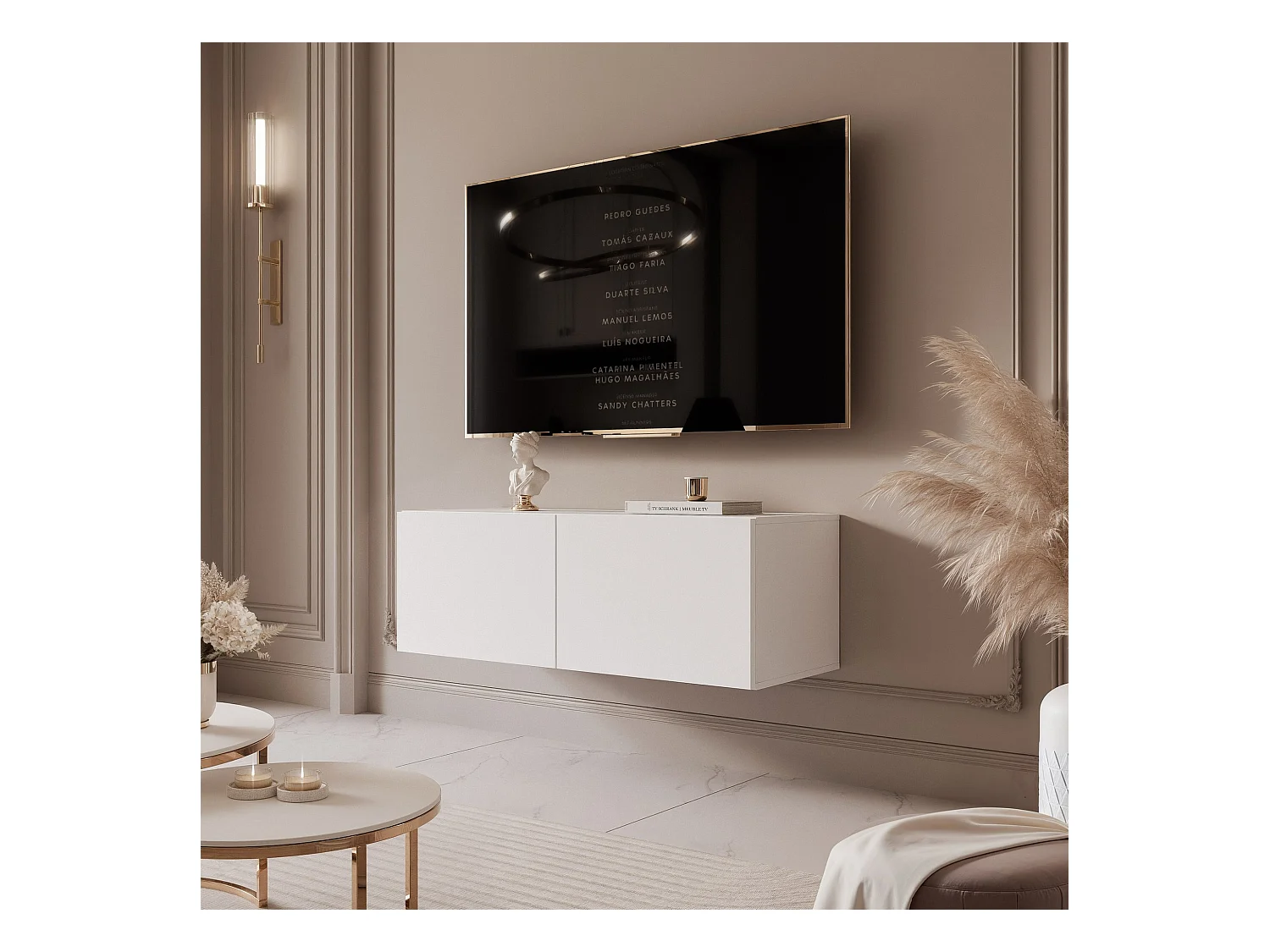 Meuble TV avec LED ANGEL  100 cm blanc mat