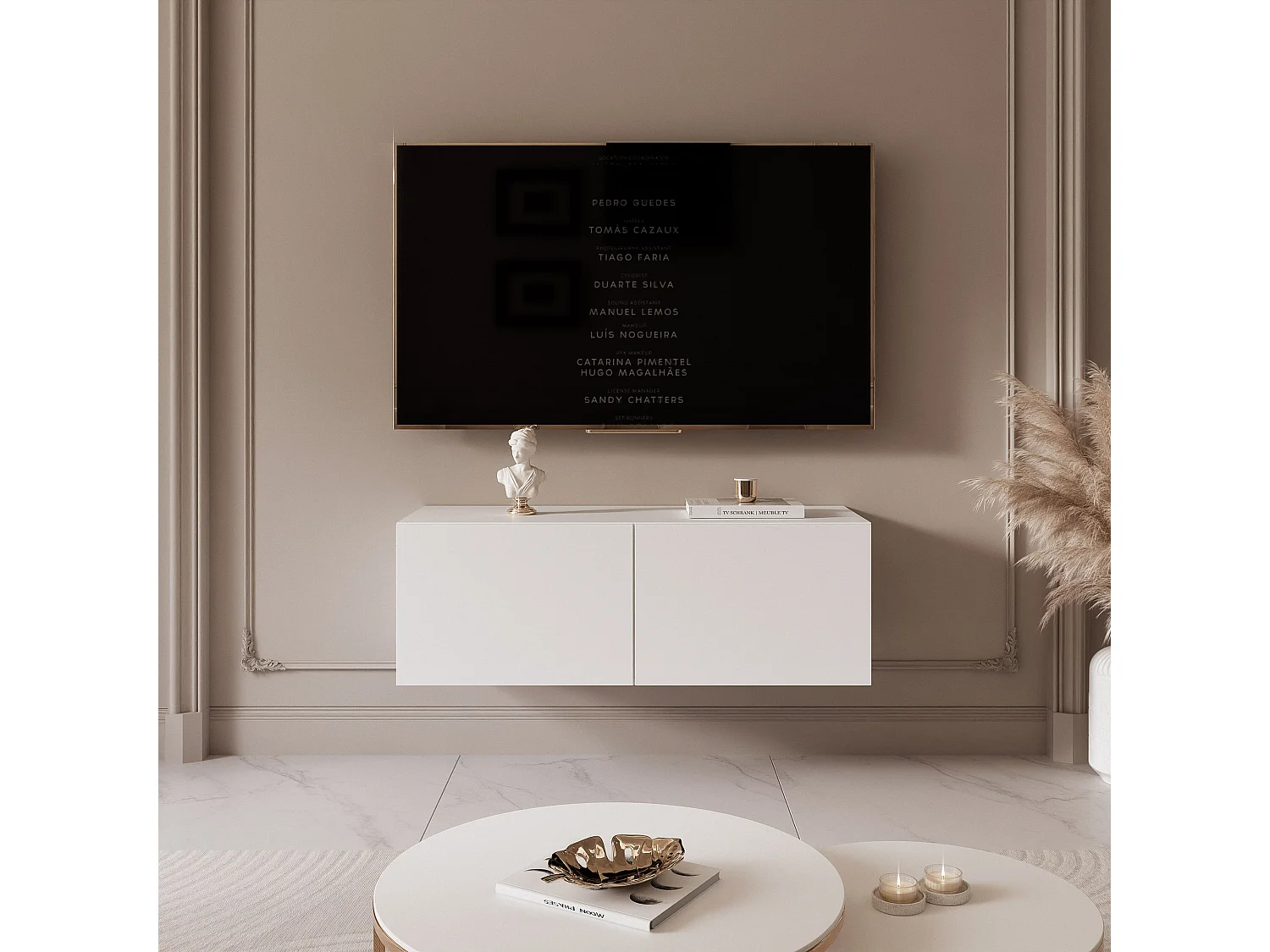 Meuble TV avec LED ANGEL  100 cm blanc mat