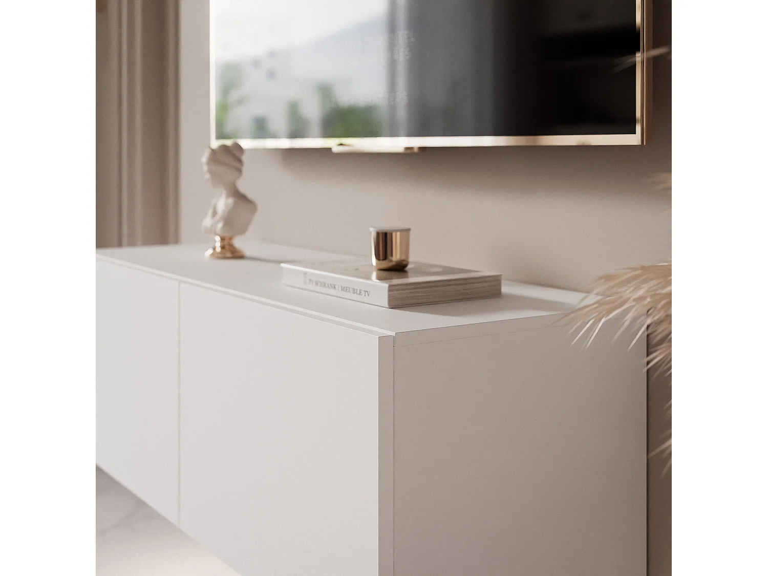 Meuble TV avec LED ANGEL  100 cm blanc mat