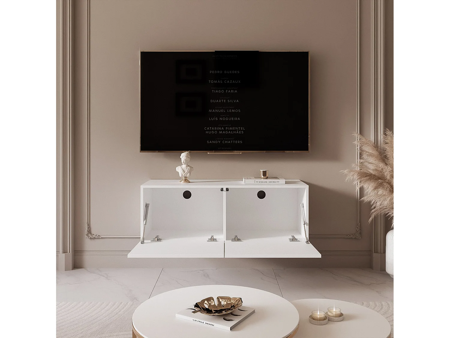 Meuble TV avec LED ANGEL  100 cm blanc mat