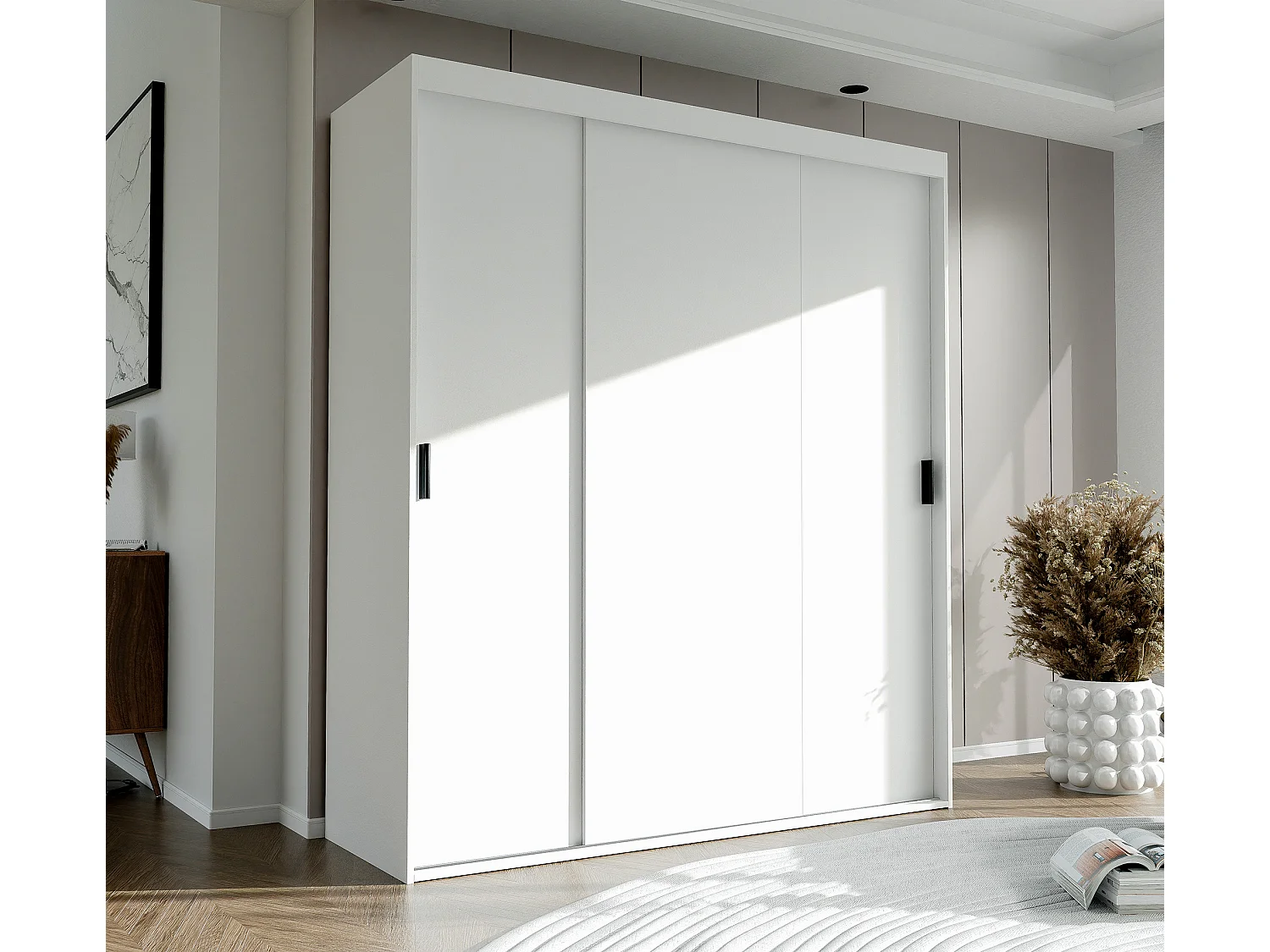 Armoire 3 portes coulissantes - L180 cm - Blanc - STILO