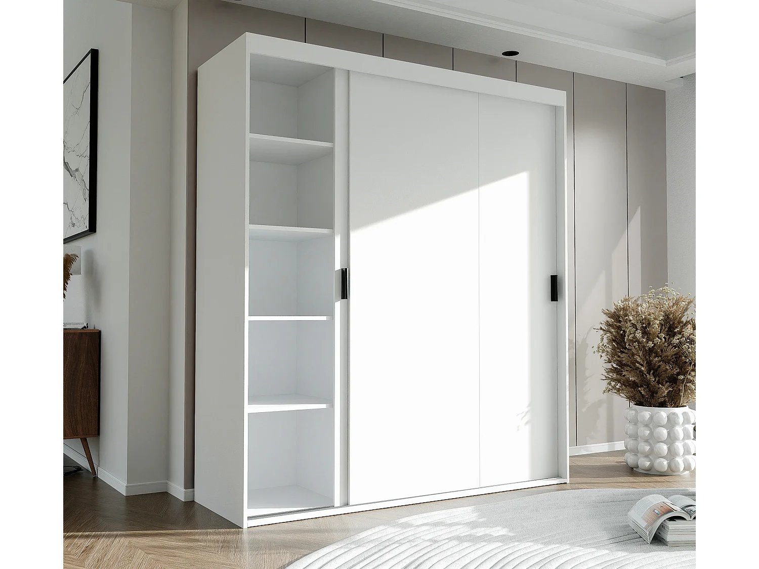 Armoire 3 portes coulissantes - L180 cm - Blanc - STILO
