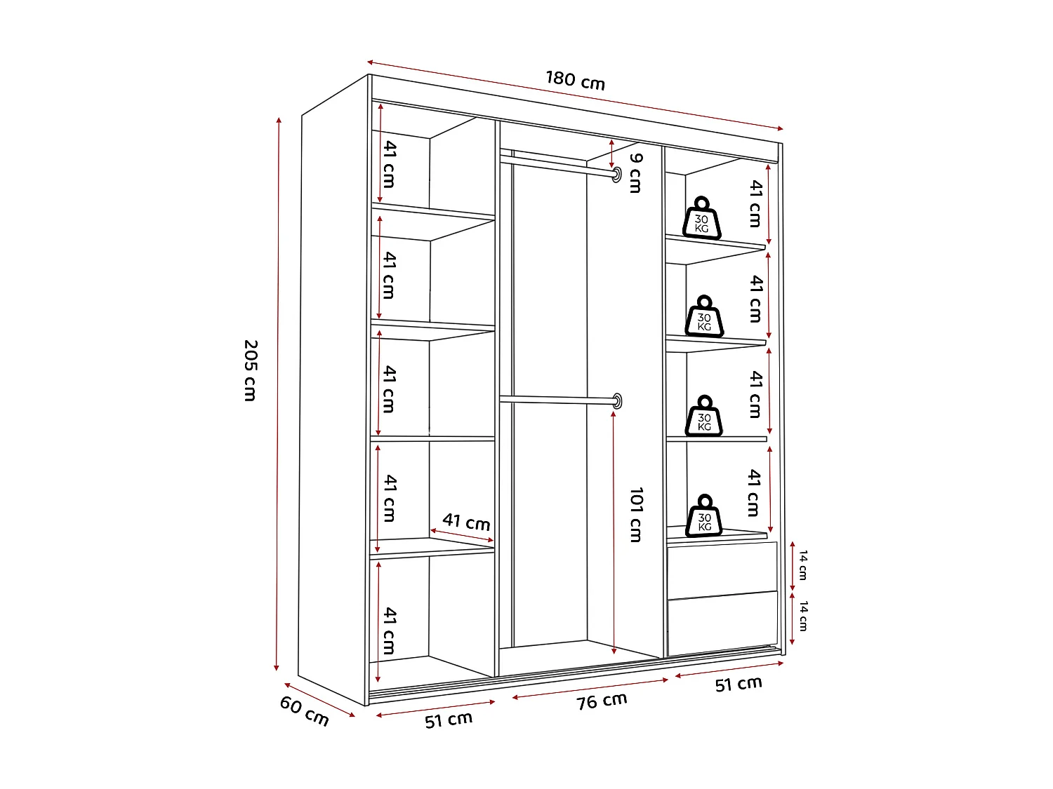 Armoire 3 portes coulissantes - L180 cm - Blanc - STILO