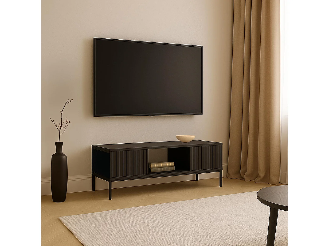 Meuble TV MCW-O39,  aspect bois noir
