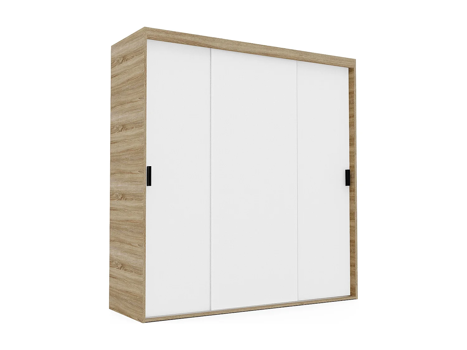 Armoire 3 portes coulissantes - L180 cm - Blanc et naturel - STILO
