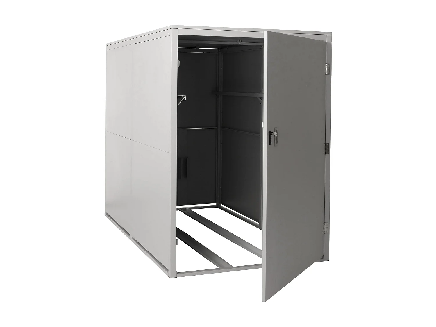 Garage per 2 biciclette MCW-L56c, rimessa con deposito, in metallo con serratura 160x113x209cm ~ grigio chiaro