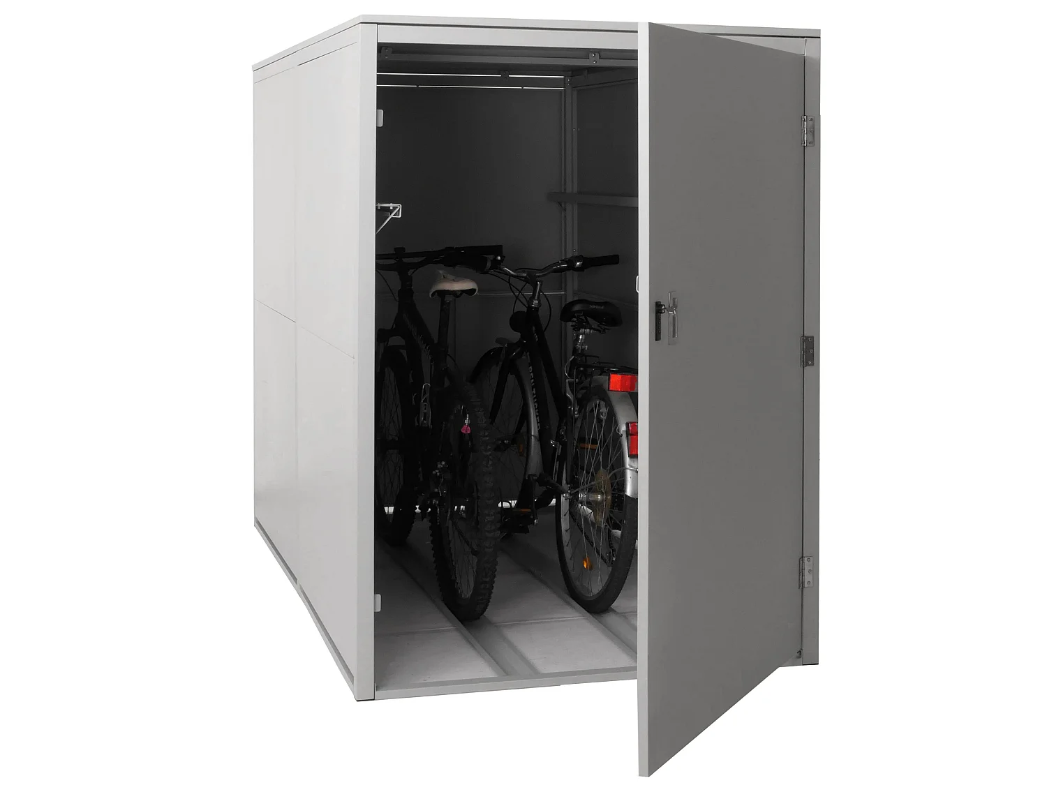 Garage per 2 biciclette MCW-L56c, rimessa con deposito, in metallo con serratura 160x113x209cm ~ grigio chiaro