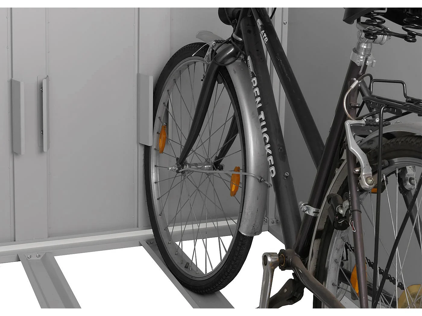 Garage per 2 biciclette MCW-L56c, rimessa con deposito, in metallo con serratura 160x113x209cm ~ grigio chiaro