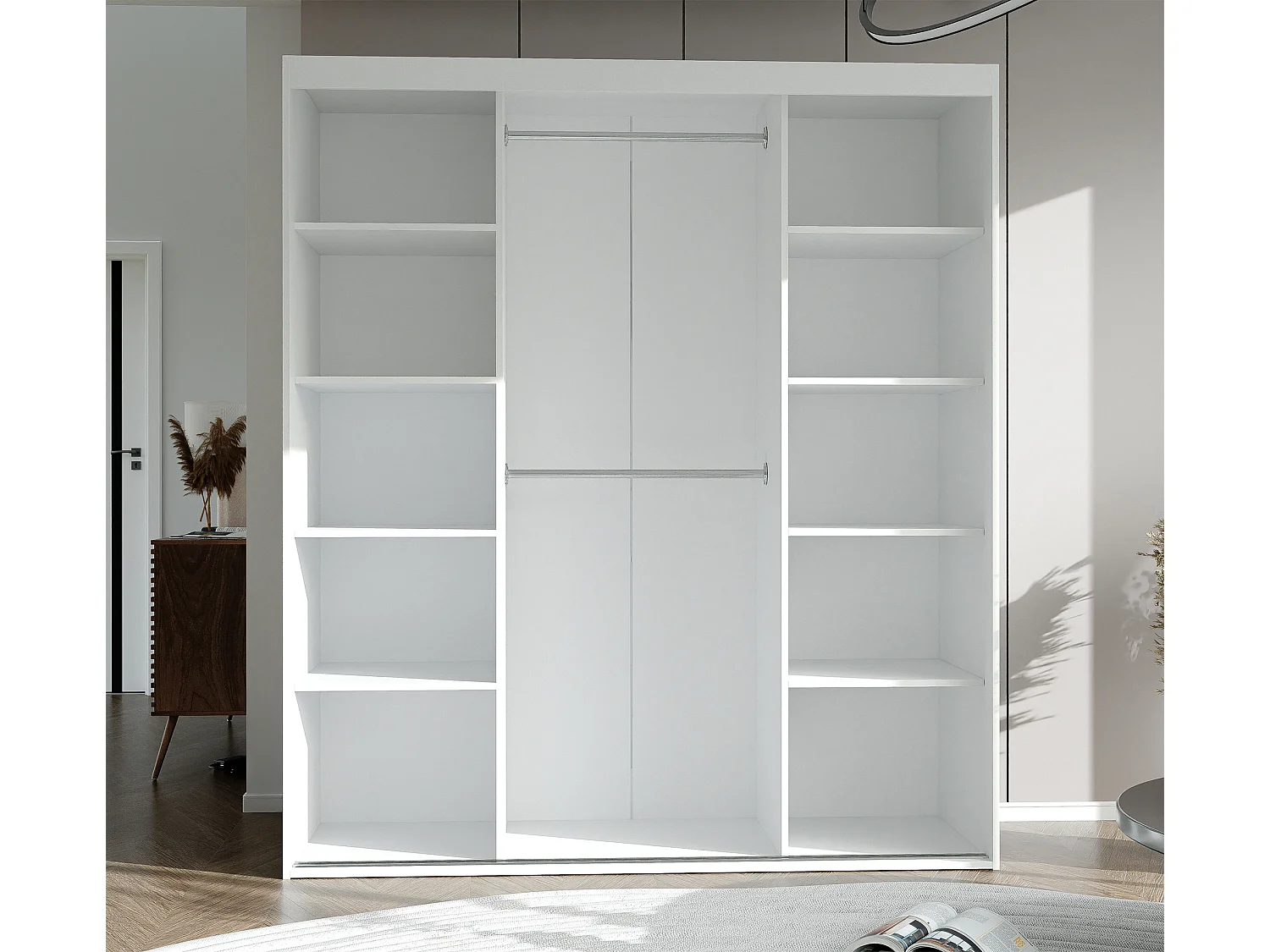 Armoire 3 portes coulissantes - Avec miroir - L180 cm - Blanc et naturel - STILO