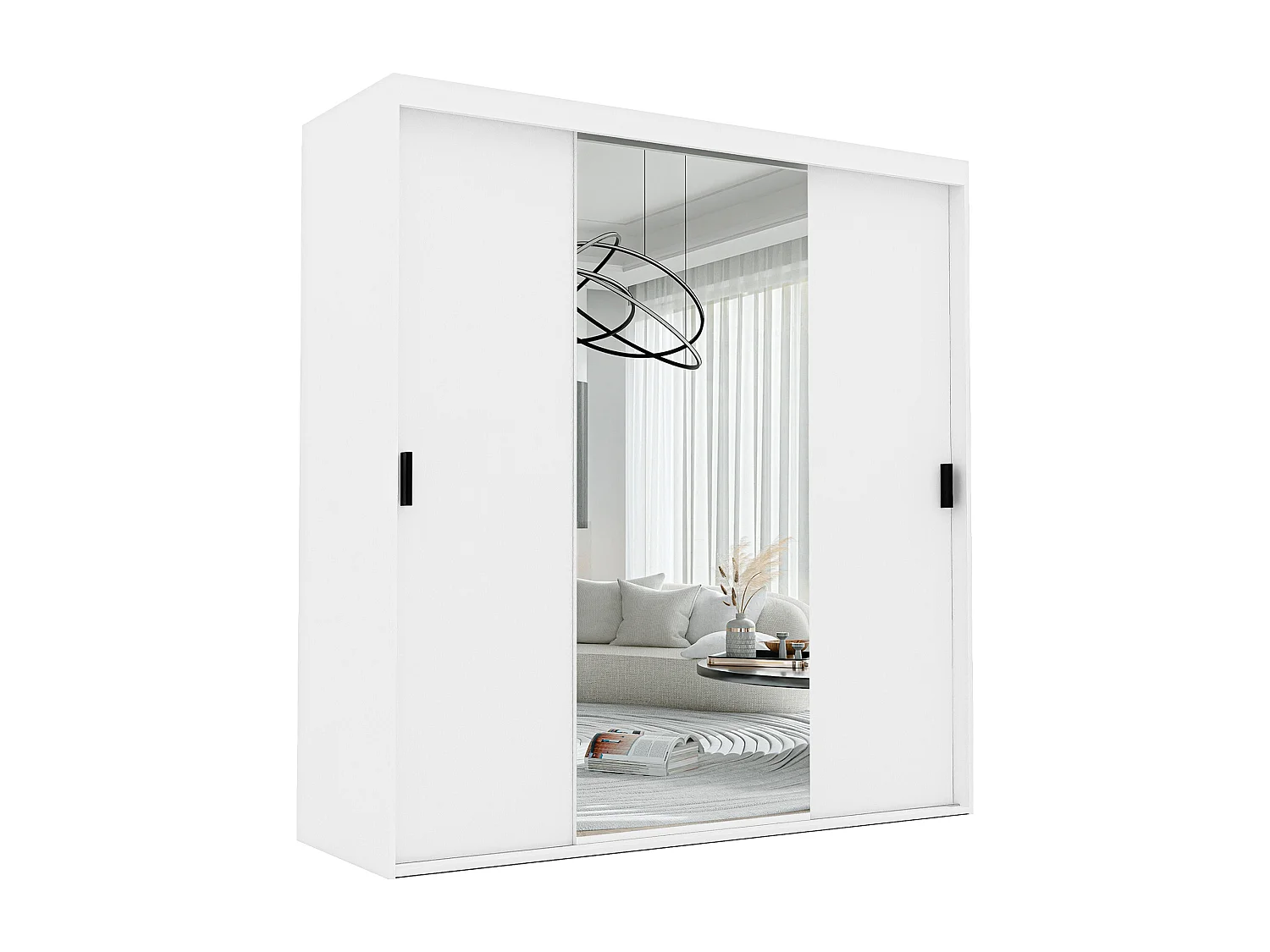 Armoire 3 portes coulissantes - Avec miroir - L180 cm - Blanc - STILO