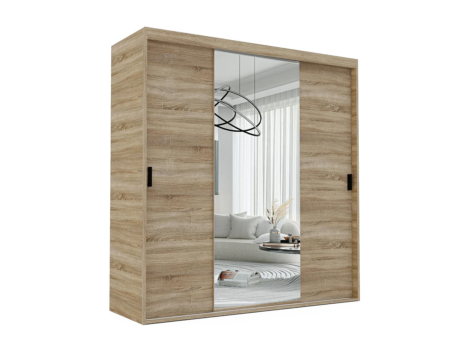 Armoire 3 portes coulissantes - Avec miroir - L180 cm - Naturel - STILO
